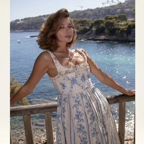 Agua by Agua Bendita Barbara Bougainvillea embellished printed linen midi dress - Picture 3 of 15